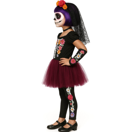 Disfraz De Catrina Tutu Flores Niña - Disfraces Esqueletos y Calaveras - Disfraces de Esqueleto para Niñas