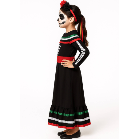 Disfraz De Catrina Rosa Largo Infantil