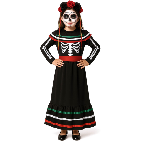 Disfraz De Catrina Rosa Largo Infantil