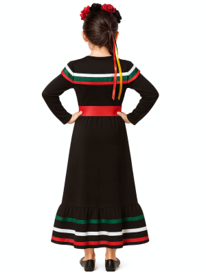 Disfraz De Catrina Largo Mexicana Infantil - Disfraces de Esqueleto para Niñas