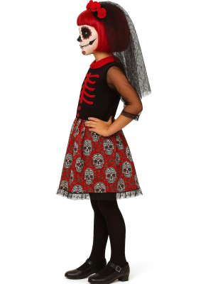 Disfraz De Catrina Roja niña - Disfraces Esqueletos y Calaveras - Disfraces Mexicanos