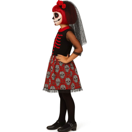 Disfraz De Catrina Roja niña - Disfraces Esqueletos y Calaveras - Disfraces Mexicanos