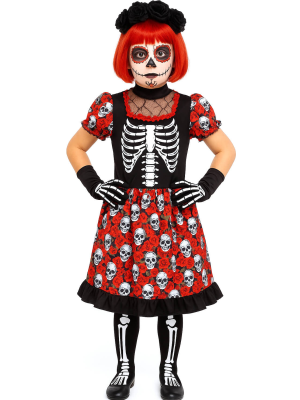 Disfraz De Esqueleto Catrina Bonita Niña