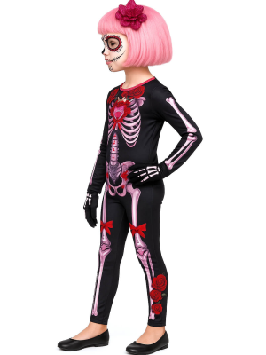 Disfraz De Catrina Buzo Infantil - Disfraces de Esqueletos y Catrinas - Disfraces de Esqueleto para Niñas