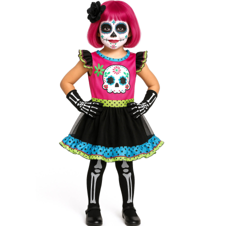 Disfraz De Catrina Colores Infantil - Disfraces Esqueletos y Catrinas - Disfraces de Esqueleto para Niñas