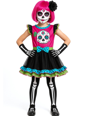 Disfraz De Catrina Colores Infantil - Disfraces Esqueletos y Catrinas - Disfraces de Esqueleto para Niñas