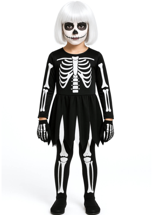 Disfraz De Esqueleto Vestido Niña - Disfraces de Calaveras y Catrinas - Disfraces de Esqueleto para Niñas