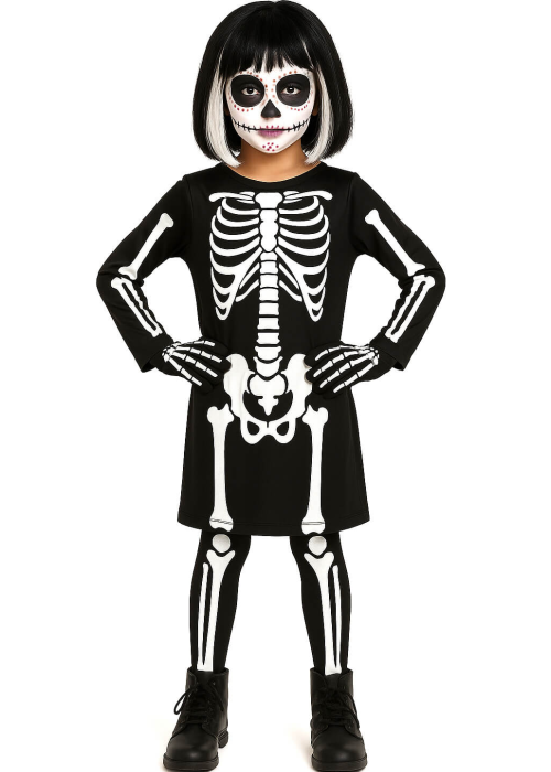 Disfraz De Esqueleto Vestido niña - Disfraces Calaveras y Catrinas - Disfraces de Halloween Infantiles