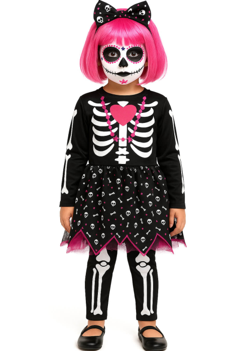 Disfraz De Esqueleto Vestido Niña - Disfraces Calaveras y Catrinas - Disfraces de Esqueleto para Bebe