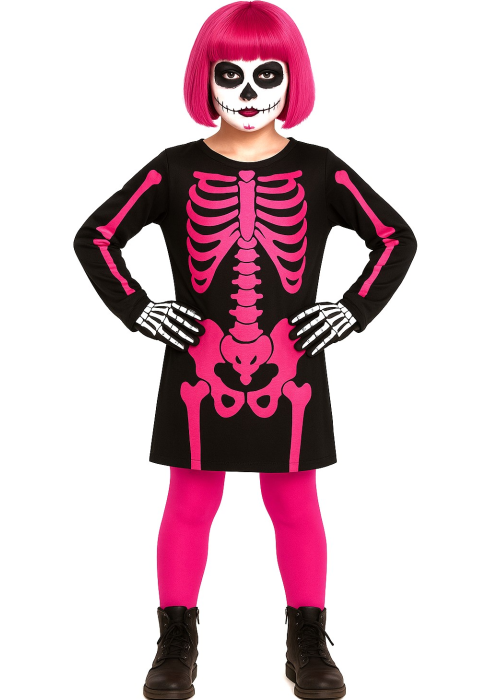 Disfraz De Esqueleto Vestido Rosa Infantil