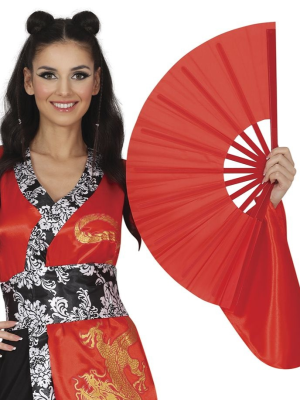 Abanico De Tela Gigante Rojo - Complementos Locomia