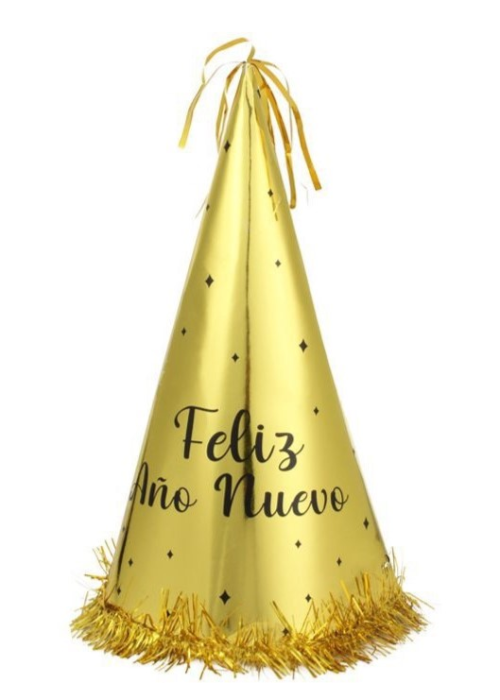 Gorro Cono Feliz Año Nuevo Dorado - Gorros y Diademas para Cotillon