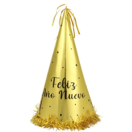 Gorro Cono Feliz Año Nuevo Dorado - Gorros y Diademas para Cotillon