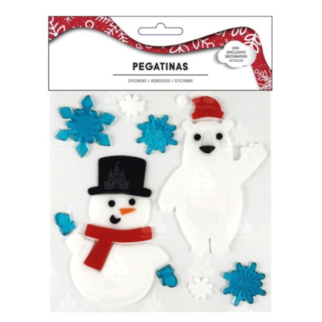 Pegatinas Gel Oso y Muñeco de Nieve De Navidad - Decoración Navideña - Complementos Navideños