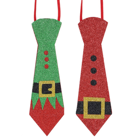 Corbata Navideña Papa Noel y Elfo - 1 Unid. - Chalecos, Pajaritas y Corbatas de Lentejuelas