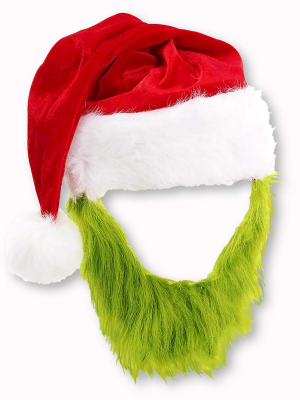 Gorro Papa Noel con Barba De El Grinch - Complementos Disfraces Navidad - Mascaras de Cine