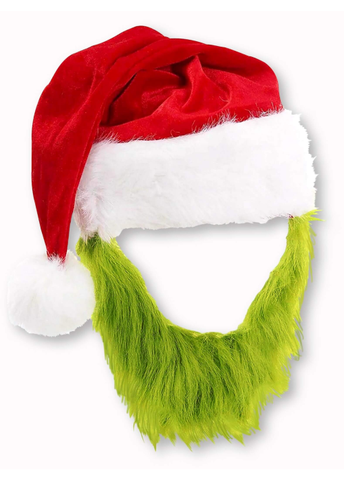 Gorro Papa Noel con Barba De El Grinch - Complementos Disfraces Navidad - Mascaras de Cine