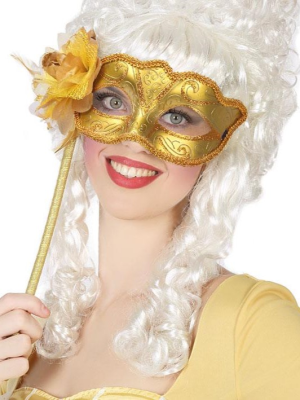 Antifaz Dorado Veneciano Con Palo - Complemento Epoca y venecianos