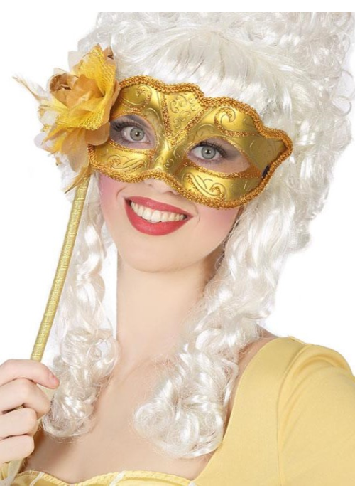 Antifaz Dorado Veneciano Con Palo - Complemento Epoca y venecianos