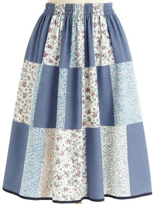 Falda Casera Azul Jaspeado Patchwork Para Mujer - Trajes Regionales - Faldas Regionales, Enaguas y Pololos