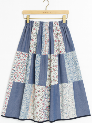 Falda Casera Azul Jaspeado Patchwork Para Mujer - Trajes Regionales - Faldas Regionales, Enaguas y Pololos