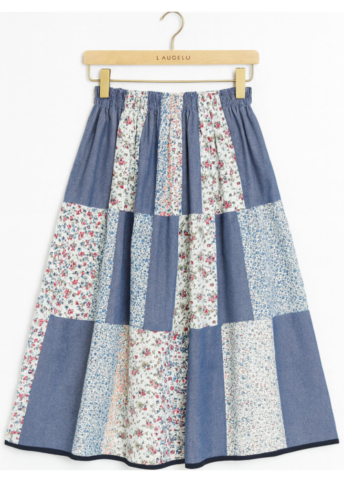 Falda Casera Azul Jaspeado Patchwork Para Mujer - Trajes Regionales - Faldas Regionales, Enaguas y Pololos