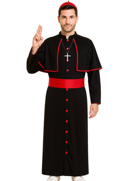 Disfraz De Cardenal Negro Y Rojo Para Hombre