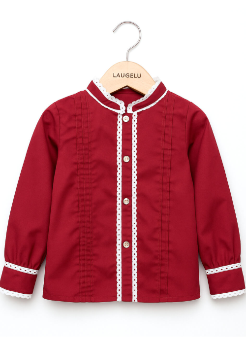 Blusa Hilandera Granate Niña - Euskal Jantziak - Blusones, Camisas y Camisetas Regionales