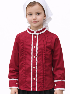 Blusa Hilandera Granate Niña - Euskal Jantziak - Blusones, Camisas y Camisetas Regionales