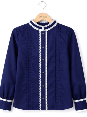 Blusa Hilandera Azul Marino Mujer - Euskal Jantziak - Blusones, Camisas y Camisetas Regionales