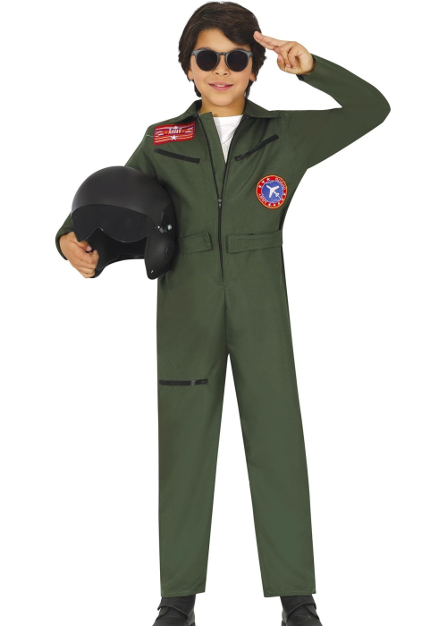 Disfraz De Aviador Verde Infantil. - Disfraces Militares Infantiles