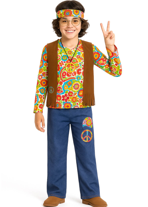 Disfraz De Hippie Marron Infantil - Disfraces años 60-70 (Hippies) - Disfraces de Hippie para Niño