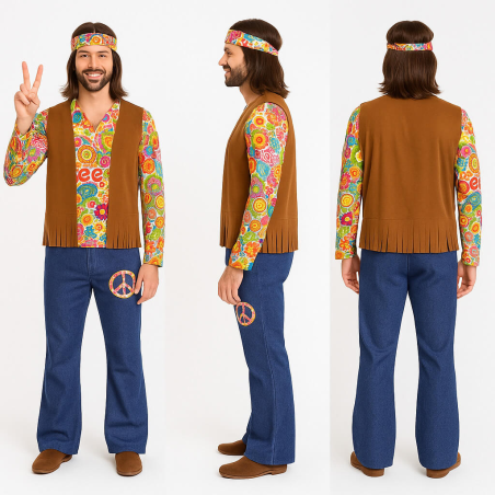 Disfraz De Hippie Marron Adulto - Disfraces Años 60-70 (Hippies) - Disfraces de Hippie para Hombre