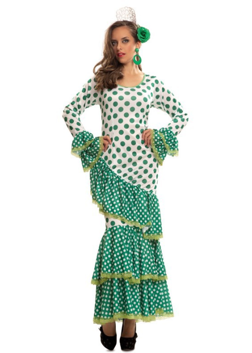 Comprar Disfraz de Sevillana Blanca con Lunar Verde por solo 24.00€ – Tienda de disfraces online