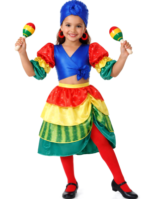 Disfraz De Rumbera Multicolor niña - Disfraces de Cubanos - Disfraces de Rumberos para Niñas