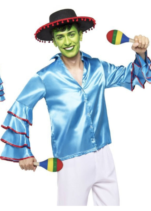 Camisa De Rumbero Azul Adulto - Disfraces Cubanos - Disfraces de Rumberos para Hombres