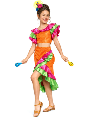 Disfraz De Rumbera Naranja niña - Disfraces de Cubanos - Disfraces de Rumberos para Niñas