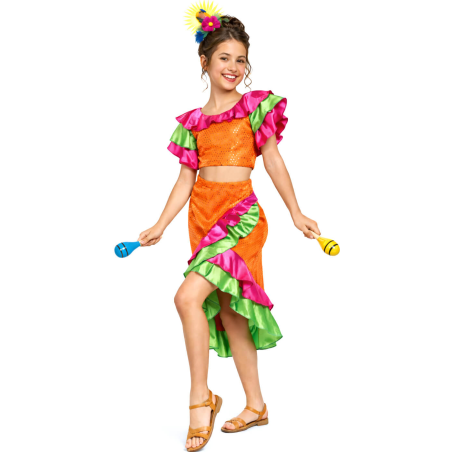 Disfraz De Rumbera Naranja niña - Disfraces de Cubanos - Disfraces de Rumberos para Niñas