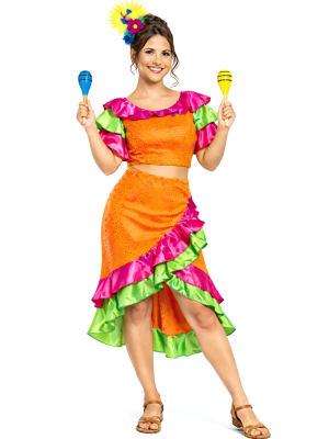 Disfraz De Rumbera Naranja Mujer  - Disfraces de Cubanos - DISFRACES ADULTOS