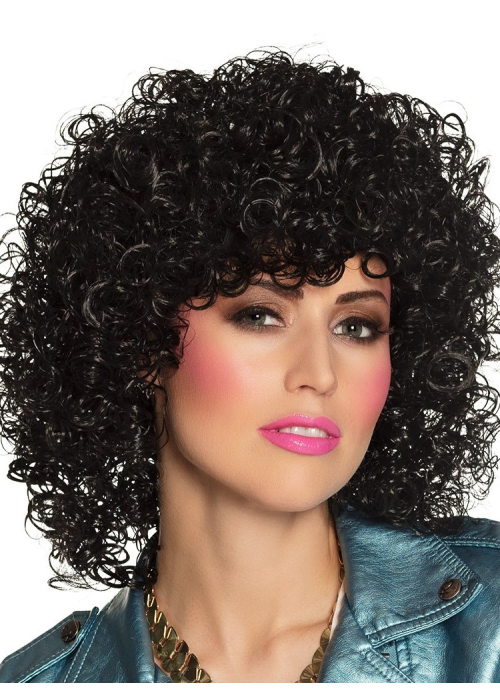 Peluca Melena Años 80 Rizos Morena Club - Complementos años 50-60 (Grease)