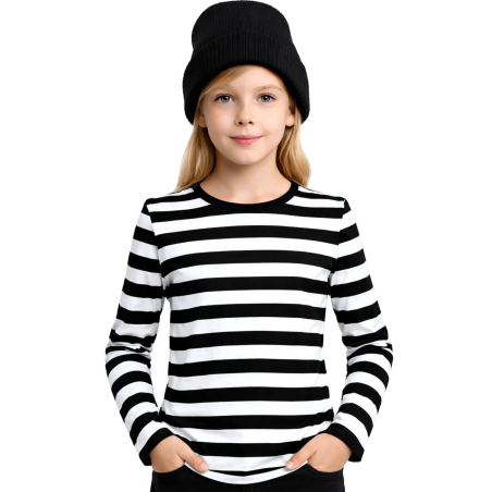 Camiseta De Rayas Negra Y Blanca Infantil - Camisetas Mimo o Ladron Niña