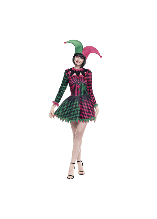 Disfraz De Bufon Rosa Y Verde Mujer