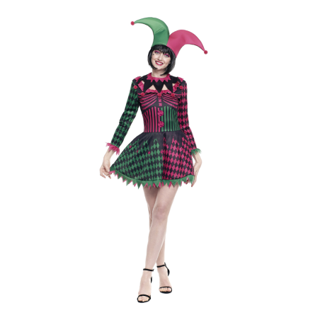 Disfraz De Bufon Rosa Y Verde Mujer - Disfraces de Payasos para Mujer