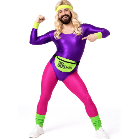 Disfraz De Gimnasta Aerobic Morado Hombre - Disfraces Despedidas De Soltero - Disfraces de Años 80-90 para Hombre