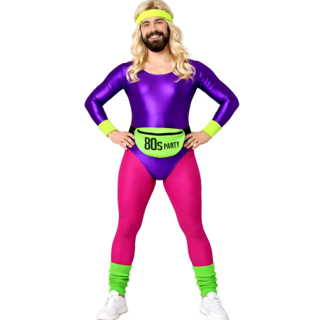 Disfraz De Gimnasta Aerobic Morado Hombre - Disfraces Despedidas De Soltero - Disfraces de Años 80-90 para Hombre