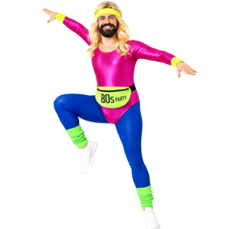 Disfraz De Gimnasta Aerobic Rosa Hombre - Disfraces Despedidas De Soltero - Disfraces de Años 80-90 para Hombre