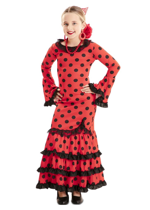 Disfraz De Sevillana Roja Y Negra Infantil - Disfraces de Sevillana para Niña