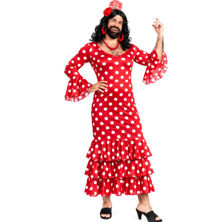 Disfraz De Sevillana Hombre Rojo y Blanco - Disfraces Feria de Abril - Disfraces de Cordobeses para Hombre