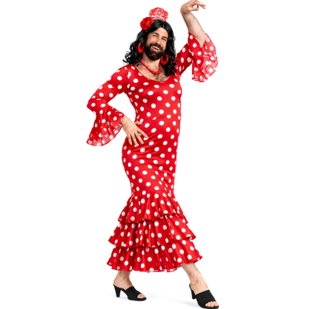 Disfraz De Sevillana Hombre Rojo y Blanco - Disfraces Feria de Abril - Disfraces de Cordobeses para Hombre