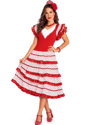 Disfraz De Sevillana Corto Rojo y Blanco - Disfraces Feria de Abril - Disfraces de Sevillana para Mujer